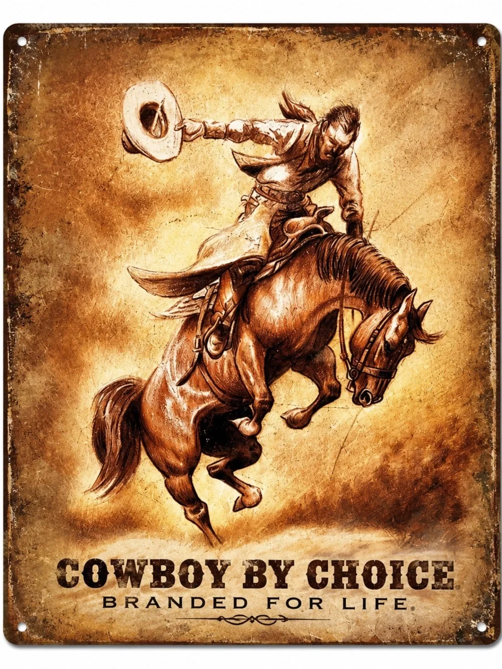 NEW Cowboy By Choice Branded For Life Metal Sign